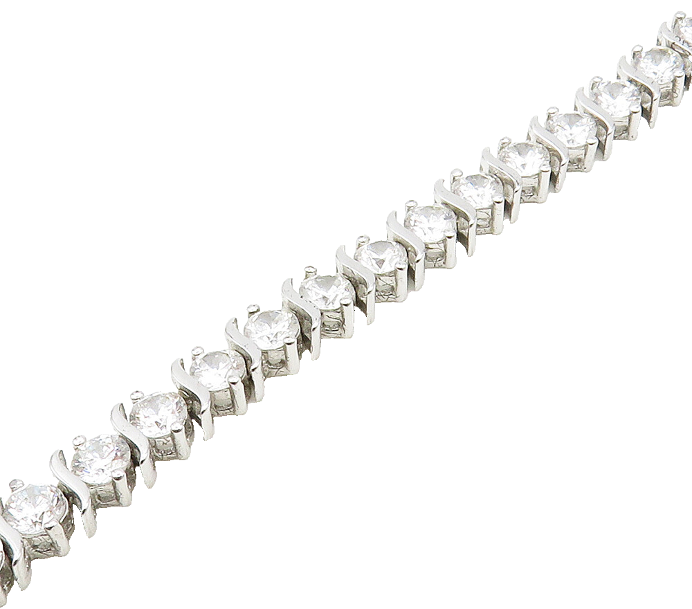925 Sterling Silver  Sparkling Cubic Zirconia Swirl Chain Bracelet  BT6413
