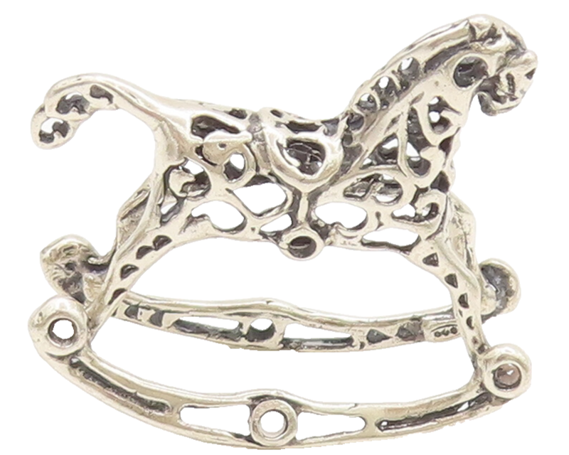 925 Sterling Silver Vintage Toy Swirly Stencil Cut Rocking Horse Chair  TR3695