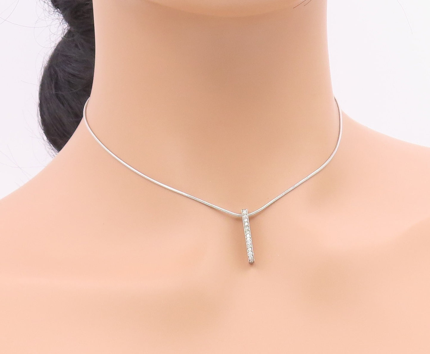 925 Sterling Silver  Vintage Topaz Bar Pendant Snake Chain Necklace  NE3660