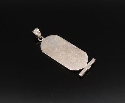 MIDDLE EAST 925 Silver  Vintage Carved Bird & Symbols Medal Pendant  PT21724