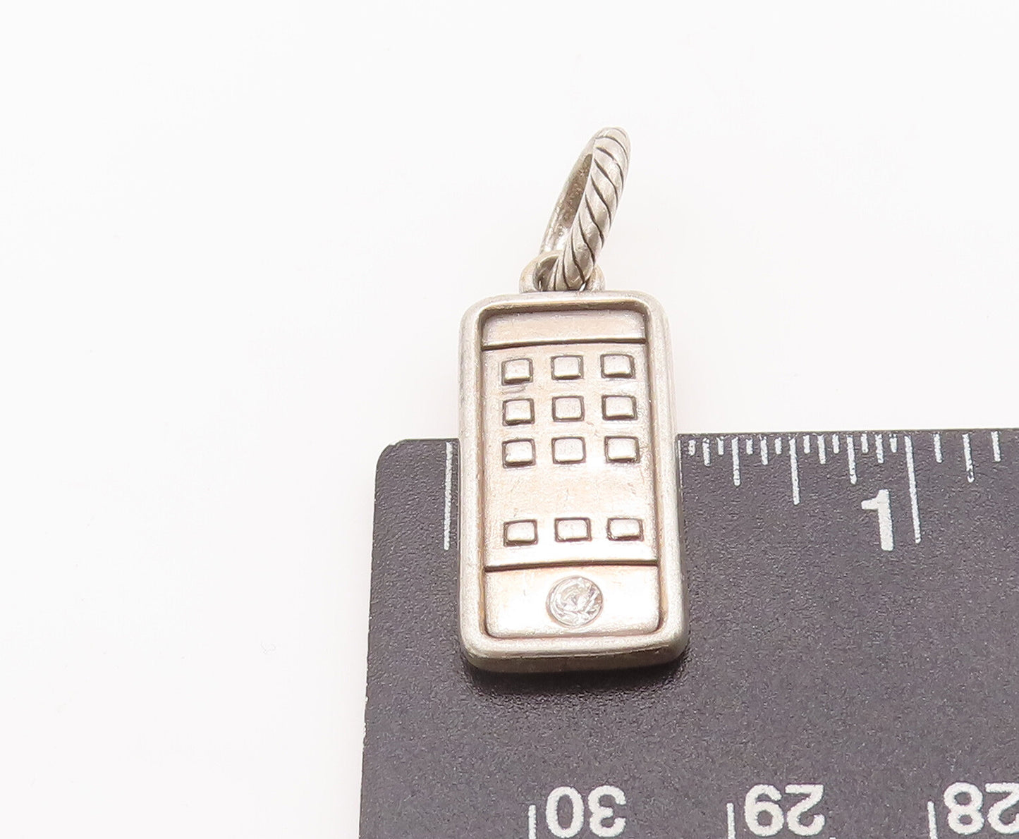 925 Sterling Silver Vintage Pendant Solid Etched Topaz Mobile & Hello   PT22739