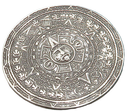 MEXICO 925 Silver  Vintage Shiny Mayan Aztec Sun Calendar Brooch Pin  BP7752