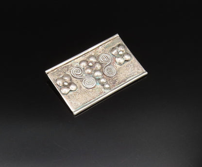 925 Silver  Vintage Floral Beaded & Spirals Rectangle Brooch Pin  BP9700