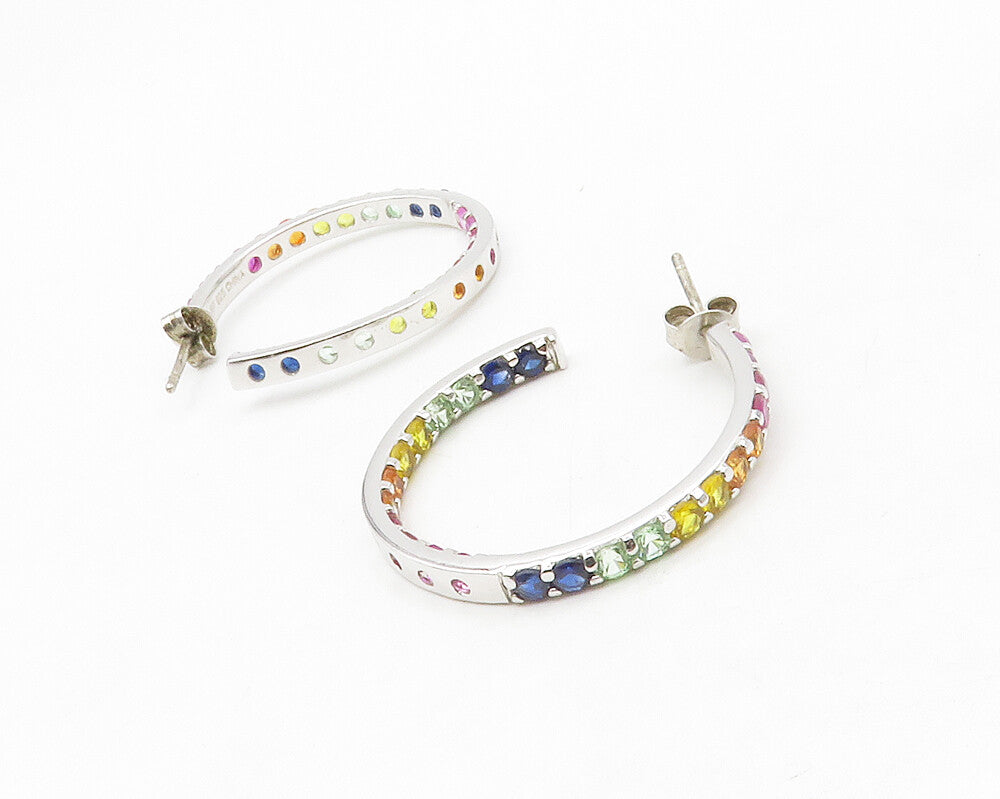 925 Sterling Silver Multi Color Topaz Shiny Round JHoop Earrings EG6981