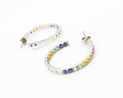 925 Sterling Silver Multi Color Topaz Shiny Round JHoop Earrings EG6981