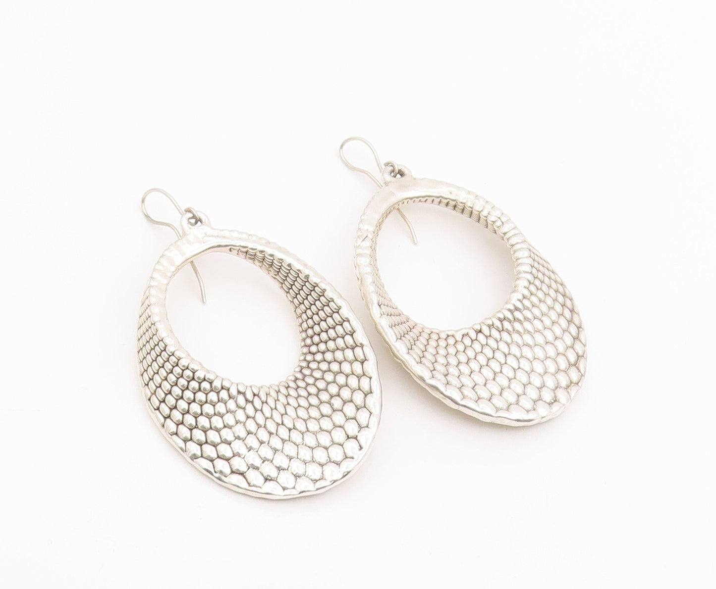 925 Sterling Silver Vintage Earrings ISRAEL Classic Textured Oval Dangle EG14260