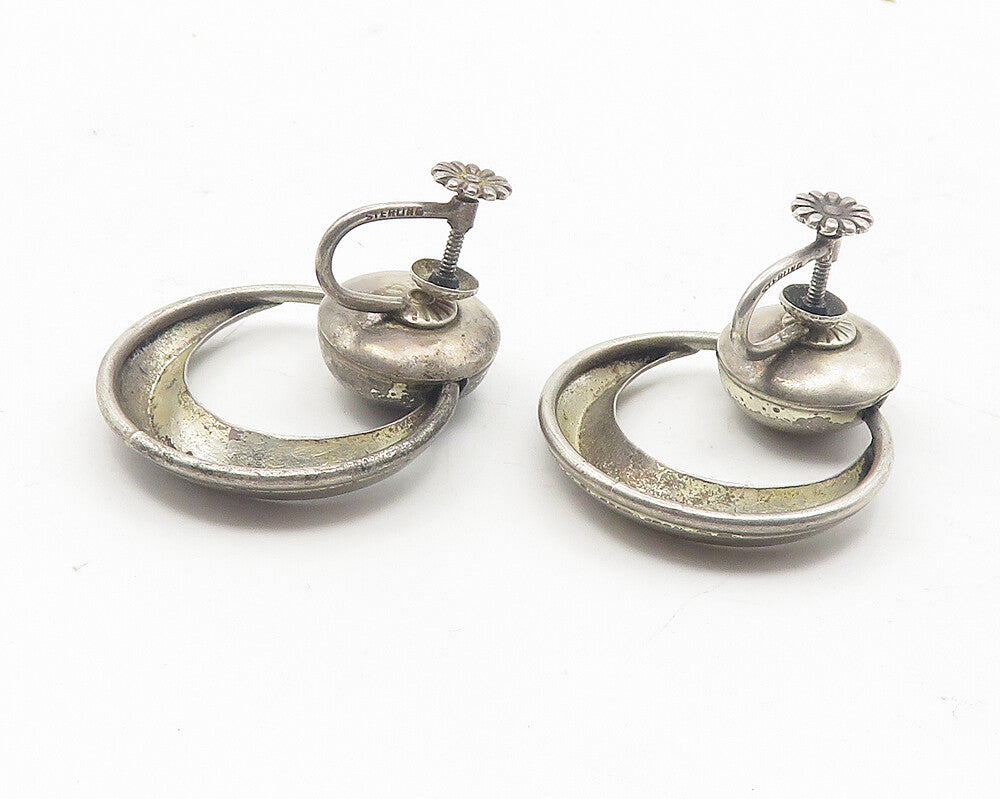 925 Sterling Silver  Vintage Dark Tone Round Non Pierce Drop Earrings  EG5972