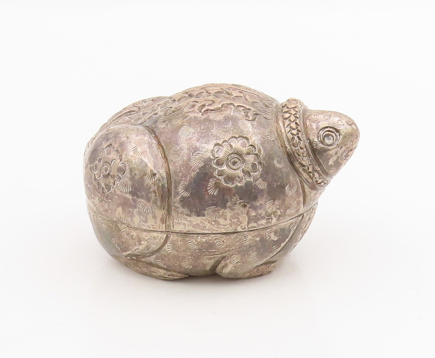 925 Sterling Silver Vintage Trinket Box Intricate Floral Turtle OPENS  TR4146