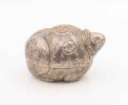 925 Sterling Silver Vintage Trinket Box Intricate Floral Turtle OPENS  TR4146