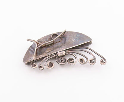 925 Sterling Silver  Vintage Black Onyx Dark Tone Swirl Brooch Pin  BP7952