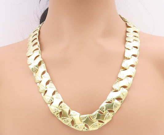 925 Sterling Silver Vintage Necklace Gold Plated Interlocking Cuban Link NE4695