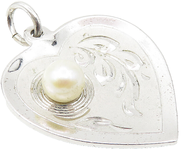 THEDA 925 Sterling Silver  Pearl Floral Vine Shiny Love Heart Pendant  PT8522