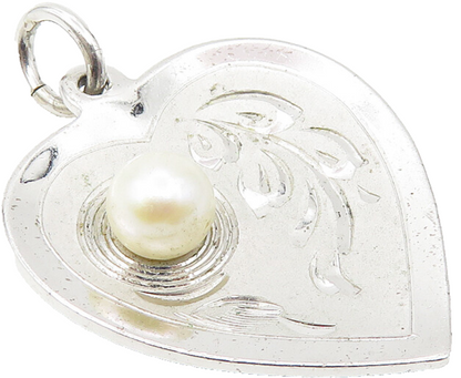 THEDA 925 Sterling Silver  Pearl Floral Vine Shiny Love Heart Pendant  PT8522