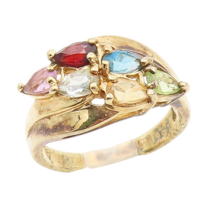 925 Sterling Silver Vintage Ring Gold Plated Gemstones Crossover  Sz 7  RG34381