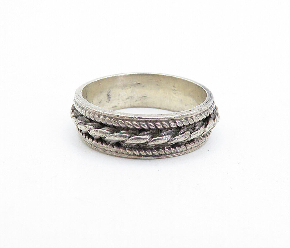 925 Sterling Silver  Vintage Dark Tone Rope Twist Band Ring Sz 9.5  RG5109
