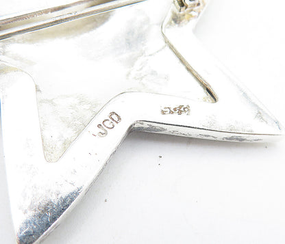925 Sterling Silver  Vintage Shiny Circle Patterned Star Brooch Pin  BP2670