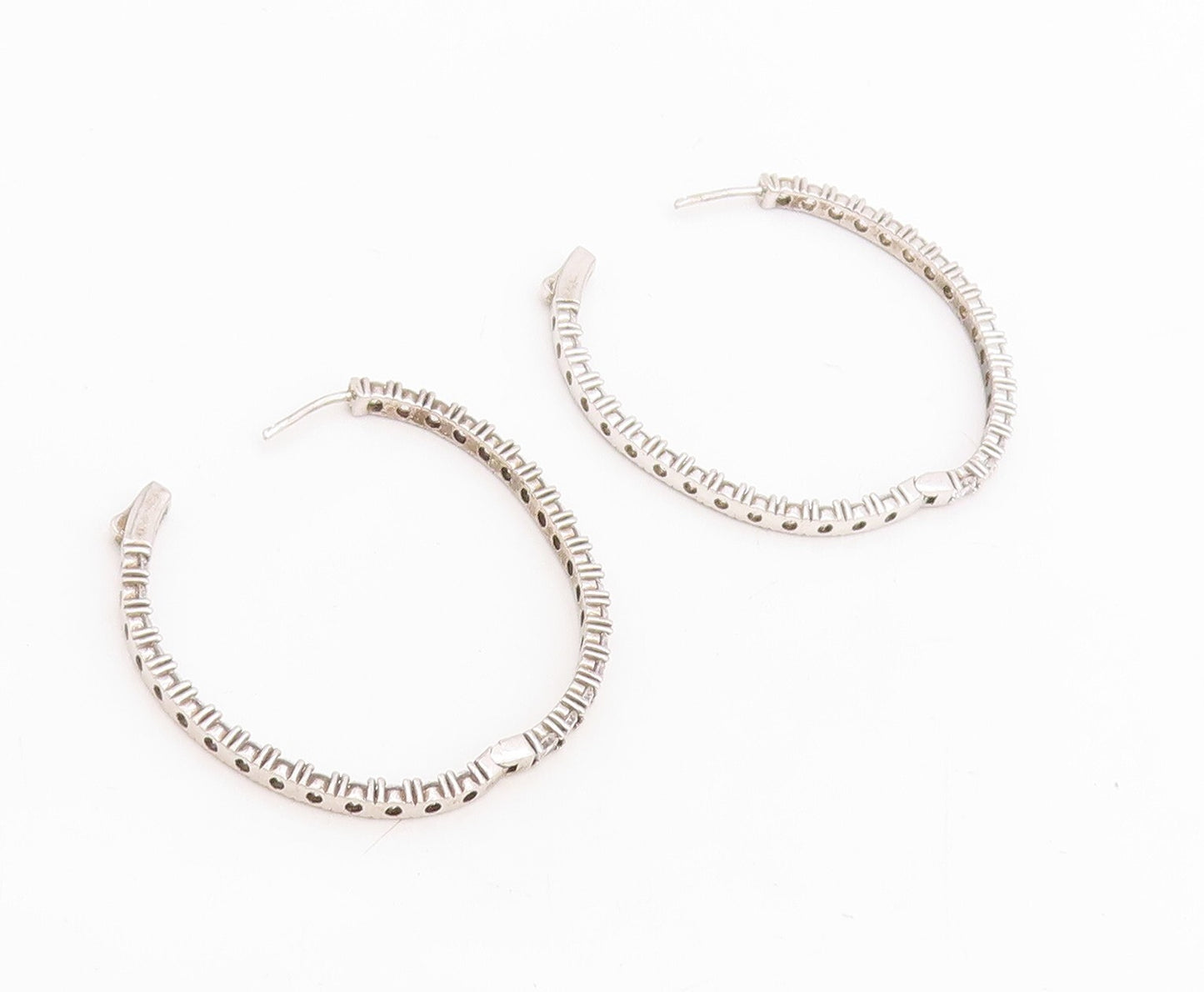 925 Sterling Silver Vintage Earrings Dark Tone Topaz Inlay Large Hoops  EG13243