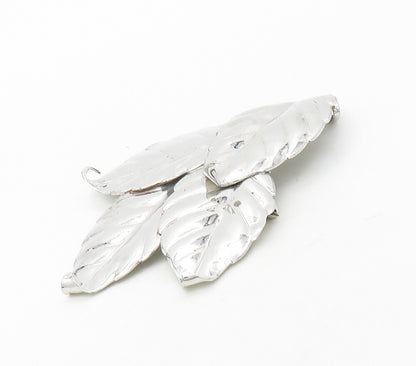 OLD CREST 925 Sterling Silver  Vintage Shiny Floral Leaves Brooch Pin  BP6534