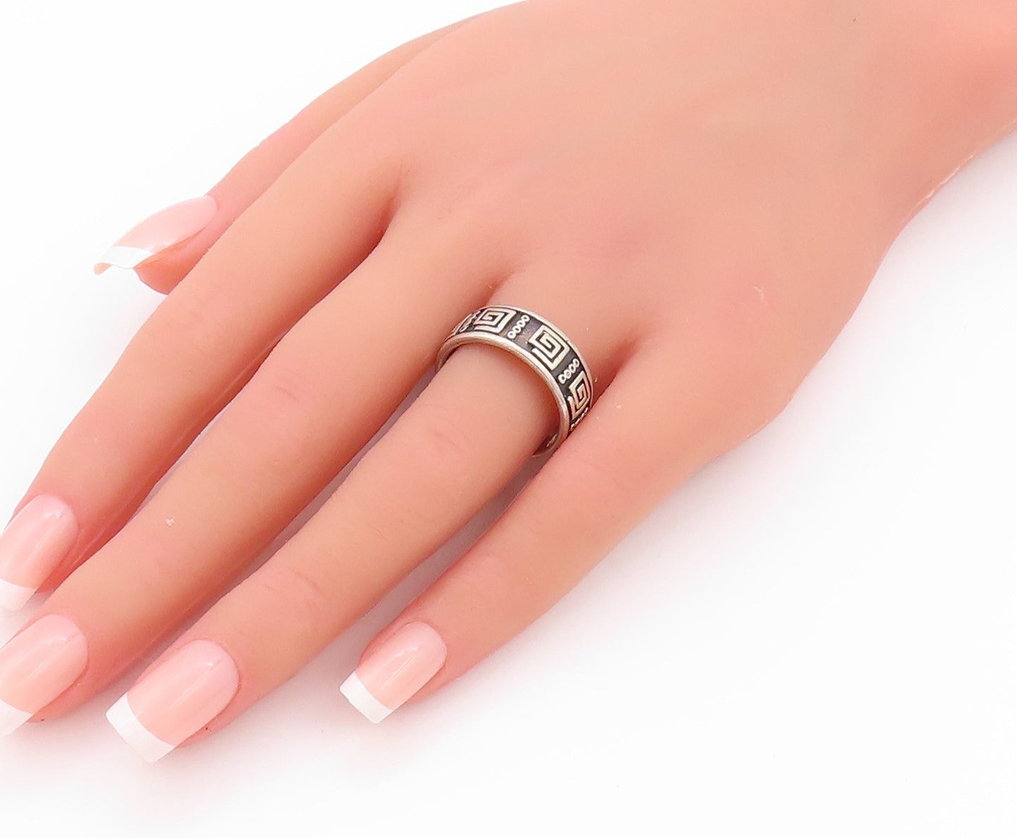 925 Sterling Silver Vintage Ring PETER STONE Dark Tone Maze Key  Sz 9  RG32420