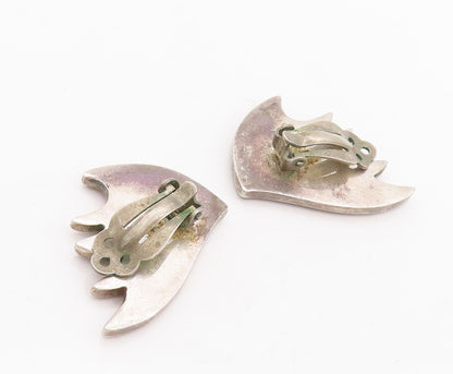 925 Sterling Silver Vintage Earrings Mother Of Pearls Cutout Wings  EG13101