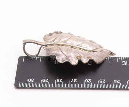 925 Sterling Silver Vintage Pendant Modernist Solid Grape Leaf locket  PT25773
