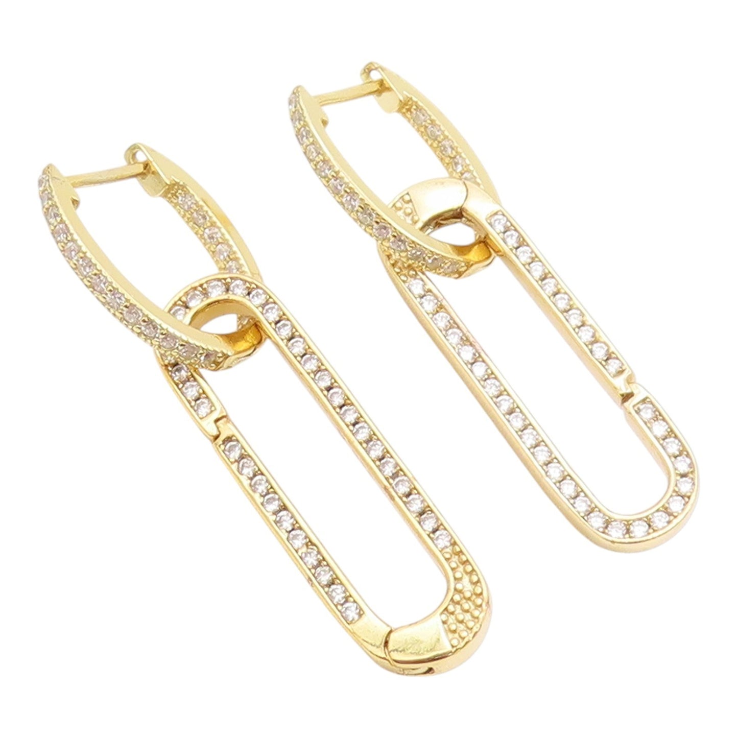 925 Sterling Silver Vintage Earrings Gold Plated CZ Paperclip Dangle  EG14237