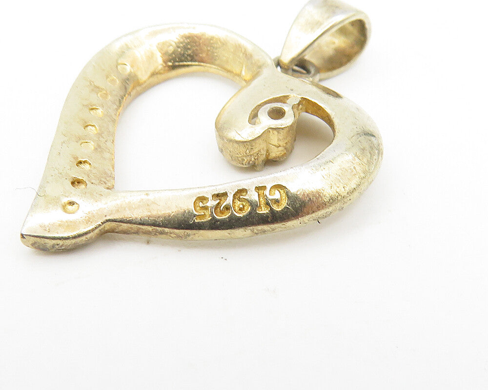 925 Sterling Silver  Vintage Genuine Diamond 2 Tone Love Heart Pendant  PT9183