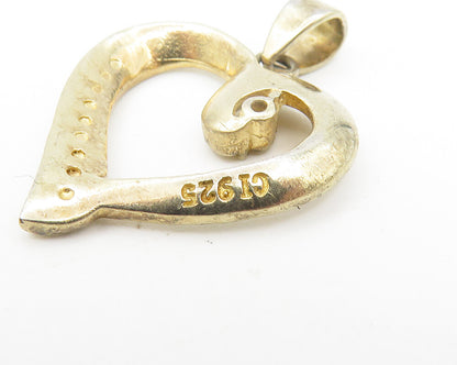925 Sterling Silver  Vintage Genuine Diamond 2 Tone Love Heart Pendant  PT9183