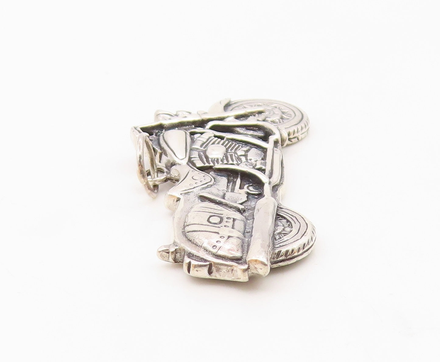 925 Sterling Silver  Vintage Shiny Motorcycle Motif Drop Pendant  PT18332