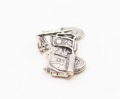 925 Sterling Silver  Vintage Shiny Motorcycle Motif Drop Pendant  PT18332