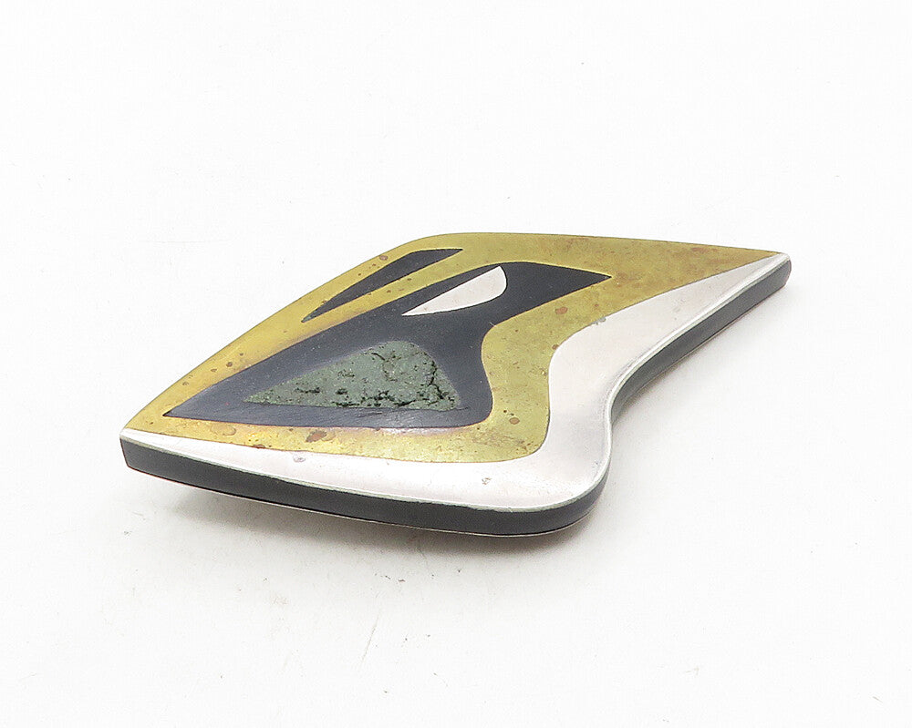 SAFT MEXICO 925 Silver  Vintage Black Onyx & Jasper 2 Tone Brooch Pin  BP4007
