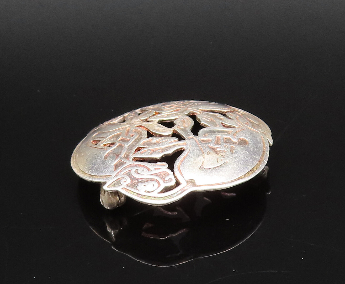 T.J.H IRELAND 925 Silver  Vintage Openwork Carved Dome Brooch Pin  BP10082