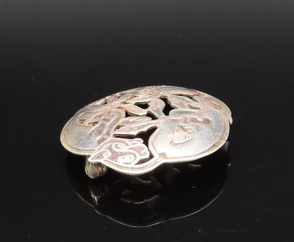 T.J.H IRELAND 925 Silver  Vintage Openwork Carved Dome Brooch Pin  BP10082