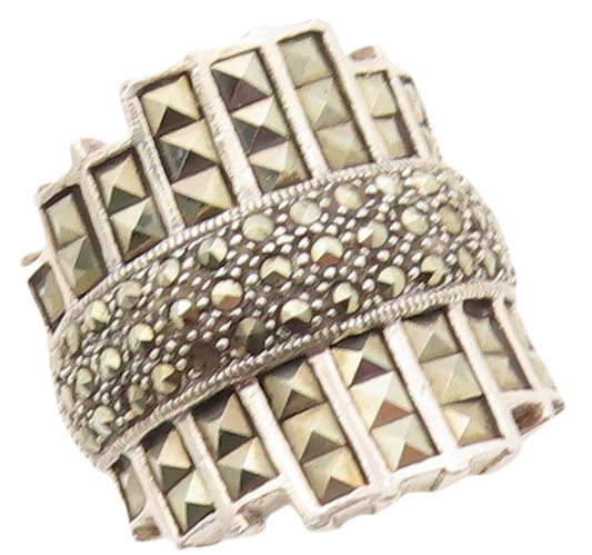 925 Sterling Silver Vintage Ring Solid Designer Marcasite Inlay  Sz 6.5  RG31078