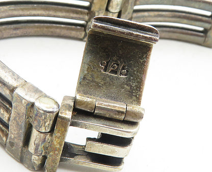 925 Sterling Silver  Vintage Smooth Dark Tone Bar Link Chain Bracelet  BT4090