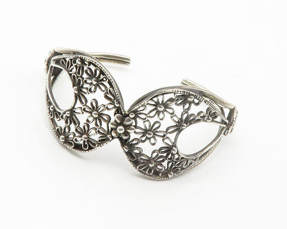 925 Sterling Silver  Vintage Open Flower Design Tapered Cuff Bracelet  BT5435
