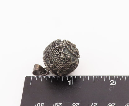 925 Sterling Silver Vintage Pendant MEXICO Carved Rattling Sphere  PT23414