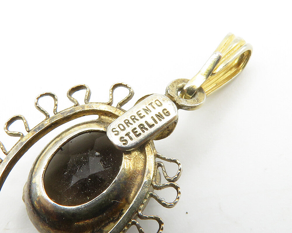 SORRENTO 925 Sterling Silver  Vintage Smoky Topaz Floral Pendant  PT11455