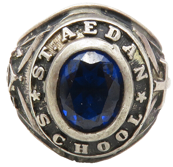 925 Sterling Silver  Vintage Blue Topaz St. Aedan School Ring Sz 6.5  RG12463