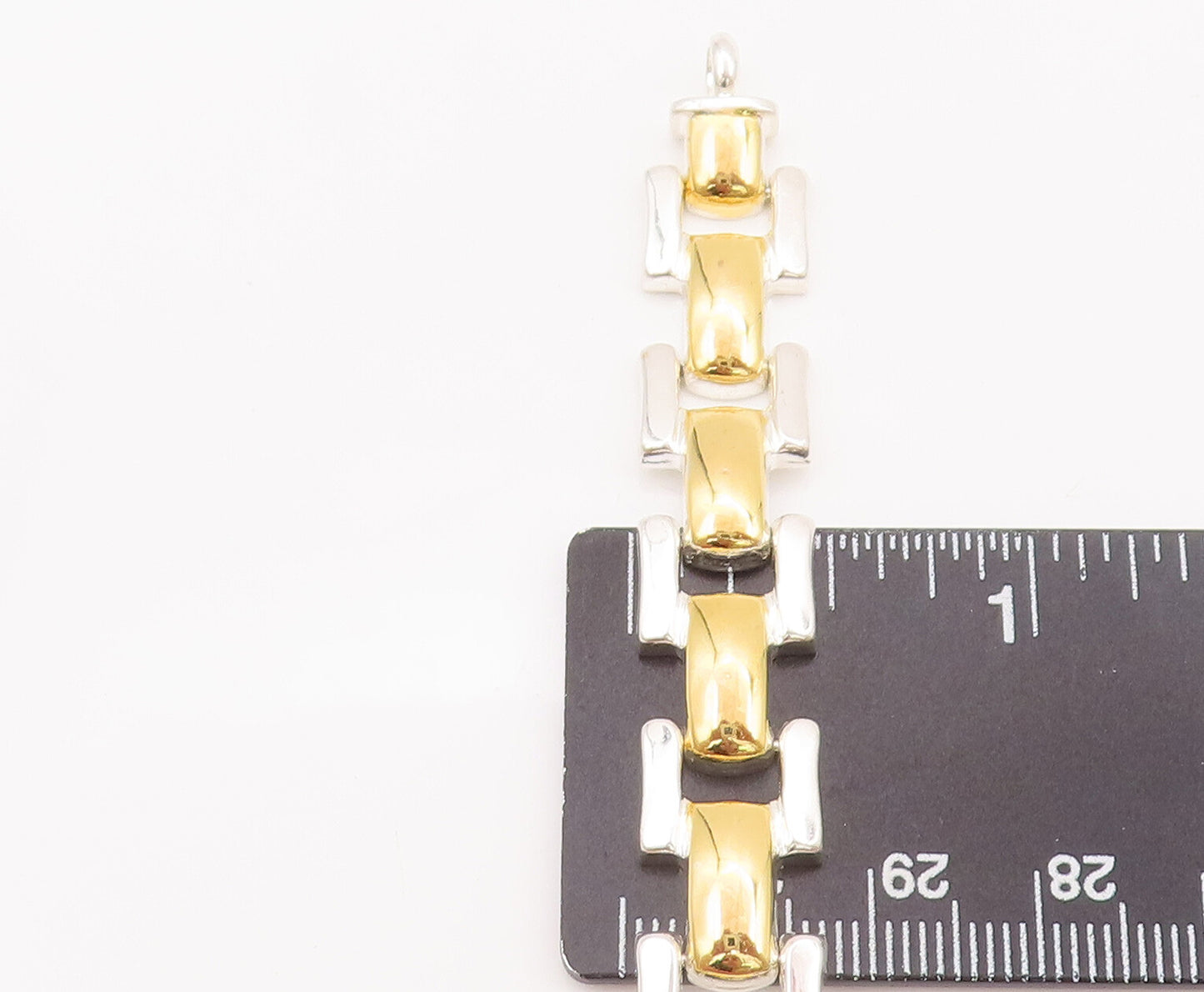 925 Sterling Silver Vintage Bracelet Solid Gold Plated Rectangle Links BT10416