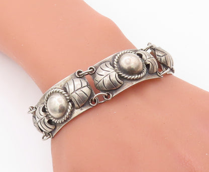 925 Sterling Silver Vintage Bracelet TAXCO Antique Floral Design Carved  BT10821