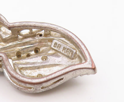 925 Sterling Silver  Vintage Genuine Diamonds Two Tone Swirl Pendant  PT15414