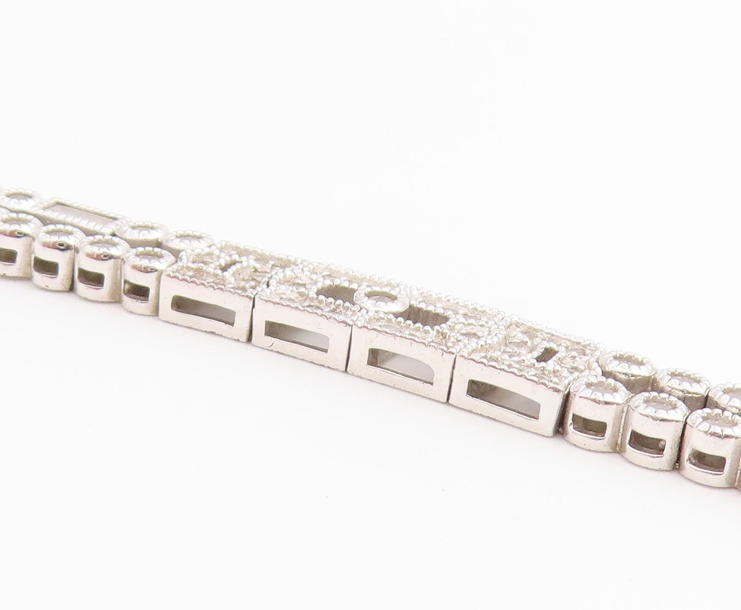 925 Sterling Silver Vintage Bracelet  Multi Shape CZ Double Strap Link  BT12225