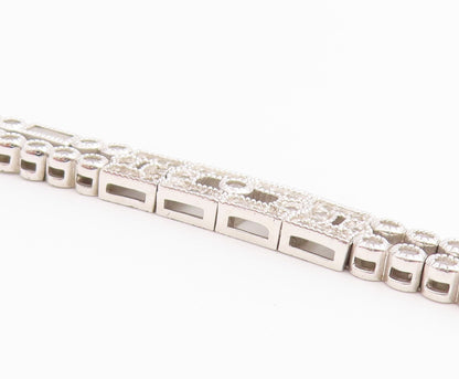 925 Sterling Silver Vintage Bracelet  Multi Shape CZ Double Strap Link  BT12225