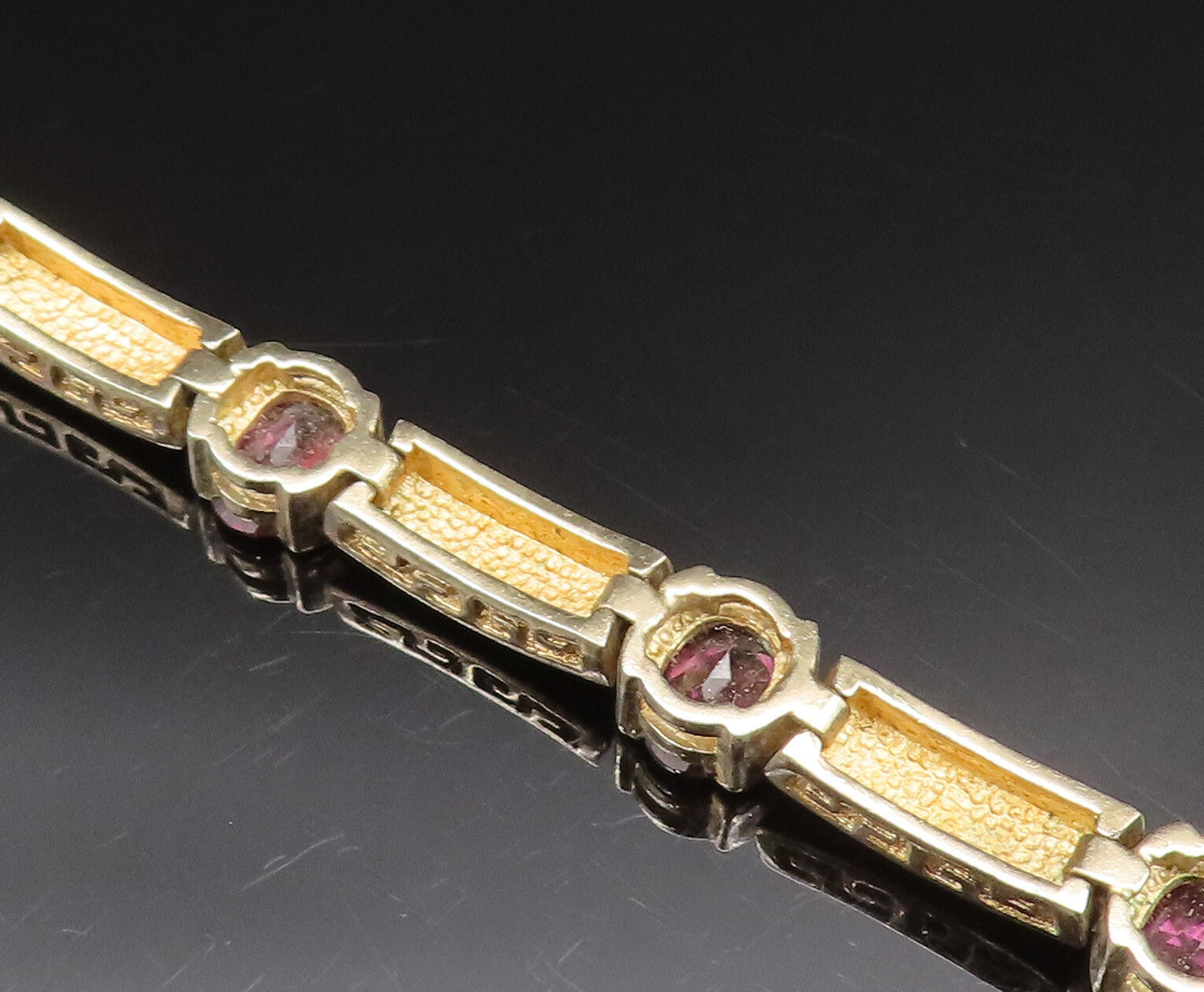 925 Silver  Vintage Engraved Gold Plated Amethyst Tennis Bracelet  BT9512