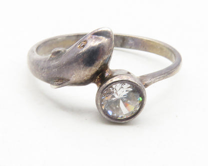 925 Sterling Silver  Vintage Cubic Zirconia Dolphin Bypass Ring Sz 8  RG11704