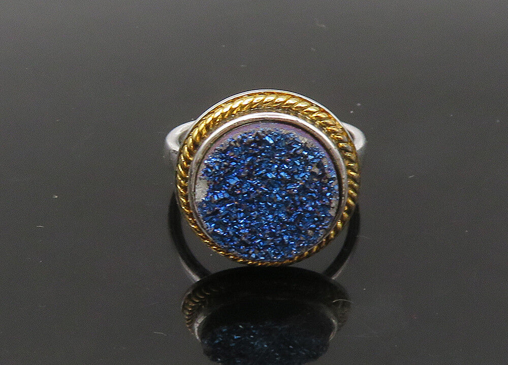 925 Sterling Silver  Vintage Blue Druzy Stone Cocktail Ring Sz 6  RG22758