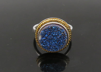 925 Sterling Silver  Vintage Blue Druzy Stone Cocktail Ring Sz 6  RG22758