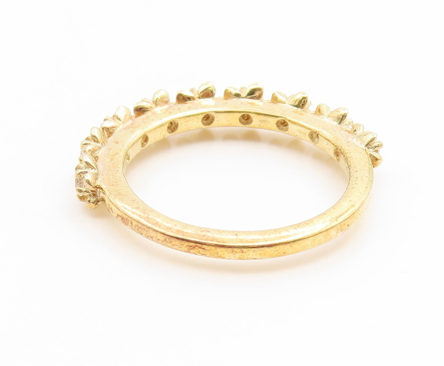 925 Sterling Silver Vintage Ring Gold Plated CZ Floral Link Band  Sz 7  RG35214