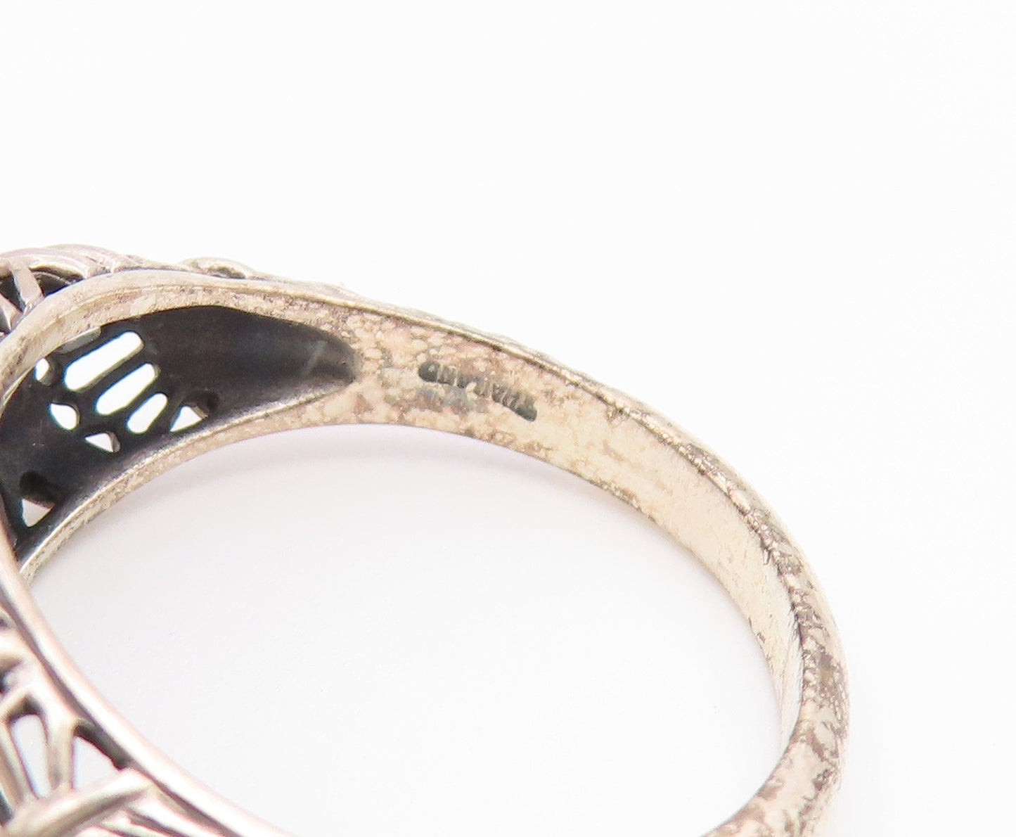 925 Sterling Silver Vintage Ring Lapis Lazuli Floral Cutout Band  Sz 8  RG36699